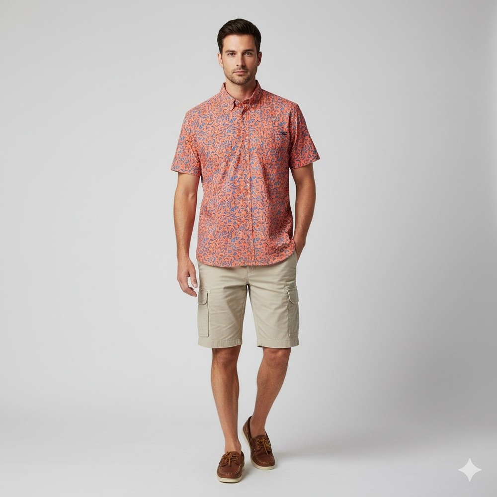 NWT‎ Chubbies Mens XL Orange Blue Abstract Print Short Sleeve Button Down Shirt